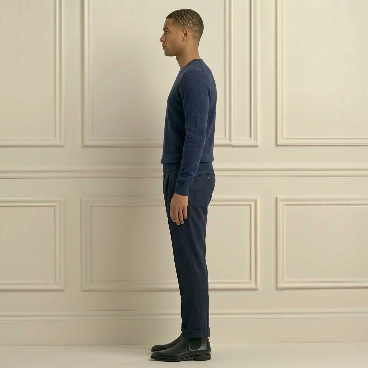 Authentic Dark Navy Crewneck Cashmere Full Sleeve Sweater for Men