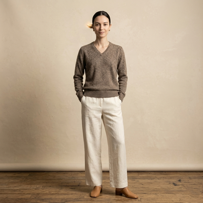 V - Neck Undyed Cashmere Sweater For Women