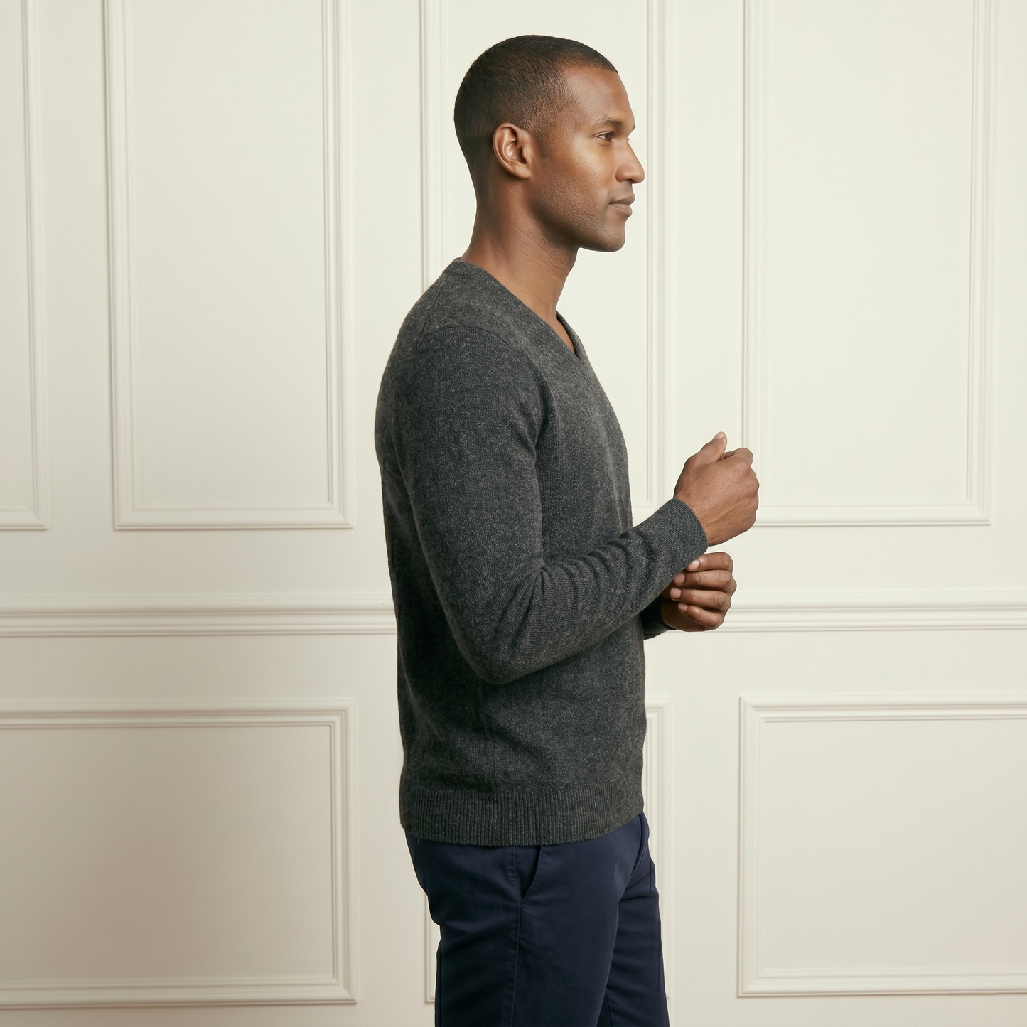 Executive V-Neck Undyed Himalayan Cashmere Sweater