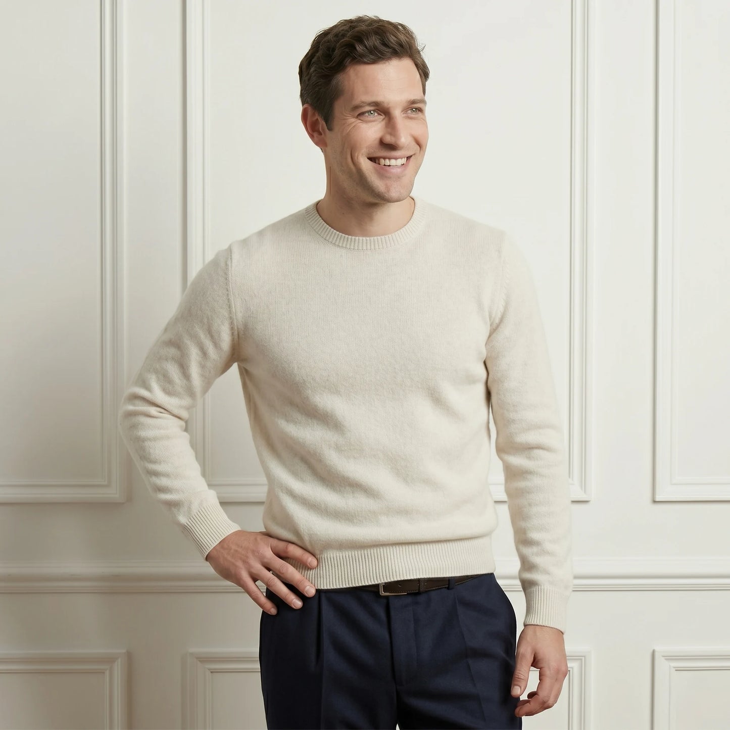 Extremely comfortable Off-White Crewneck Himalayan Cashmere Full Sleeve Sweater for Men