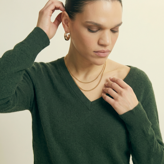 V-Neck Himalayan Cashmere Sweater For Women - Green