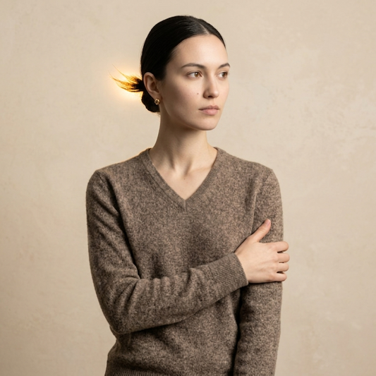 V - Neck Undyed Cashmere Sweater For Women