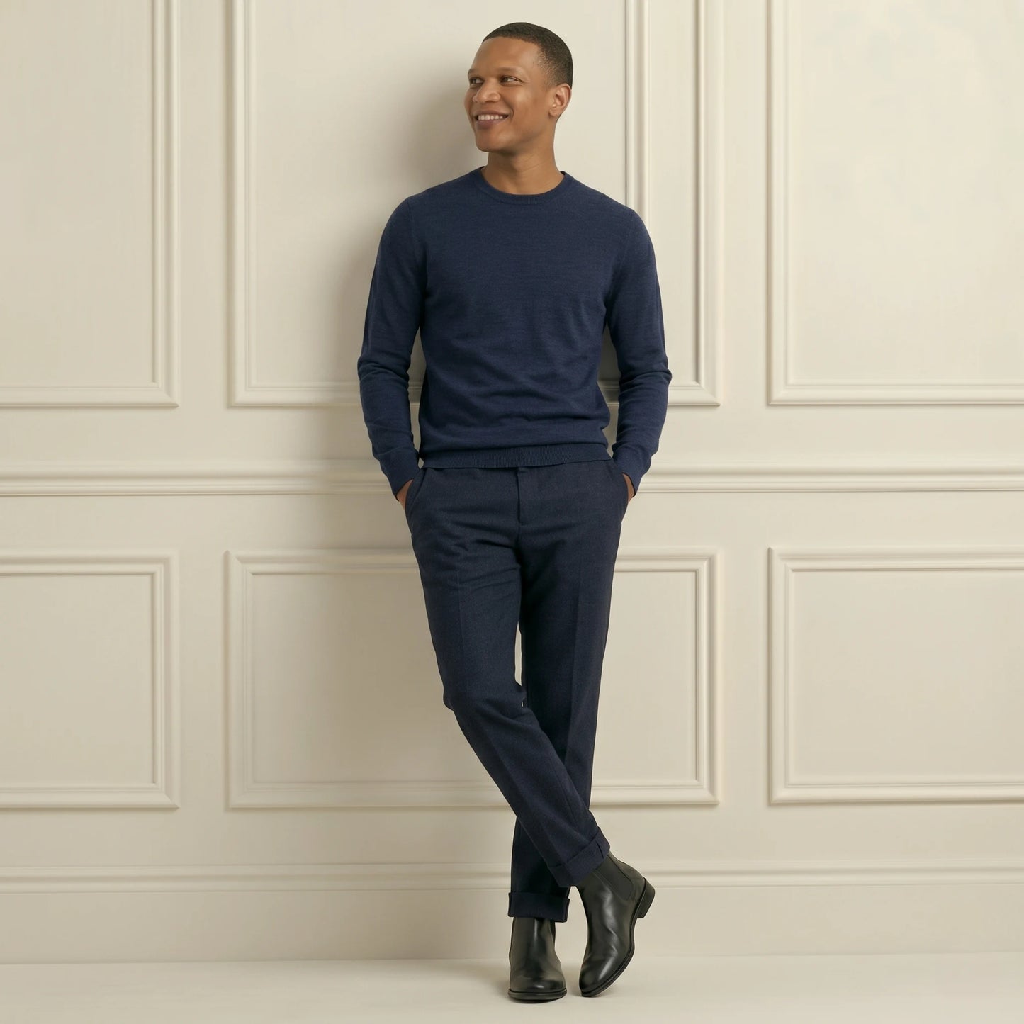 Extremly comfortable Dark Navy Crewneck Himalayan Cashmere Full Sleeve Sweater for Men