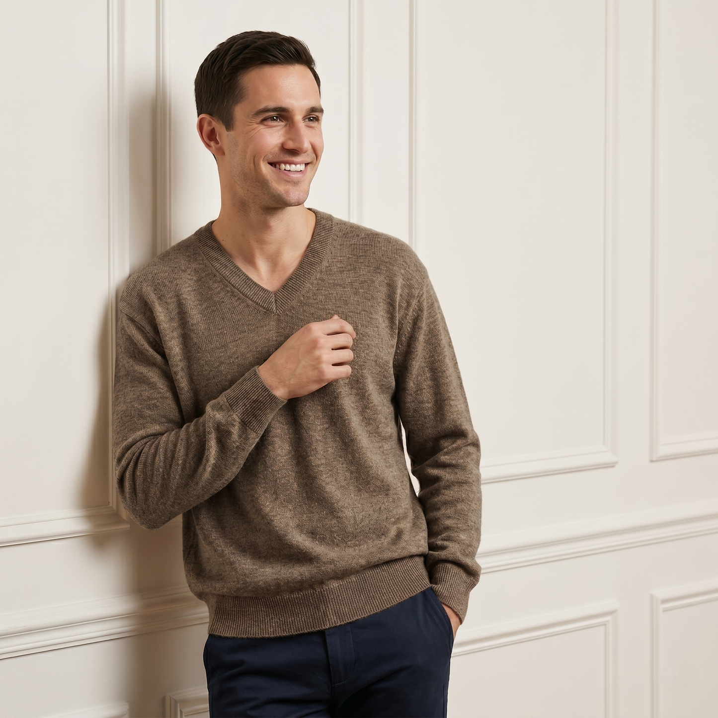 Executive V-Neck Undyed Himalayan Cashmere Sweater