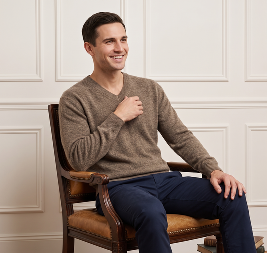 Executive V-Neck Undyed Himalayan Cashmere Sweater