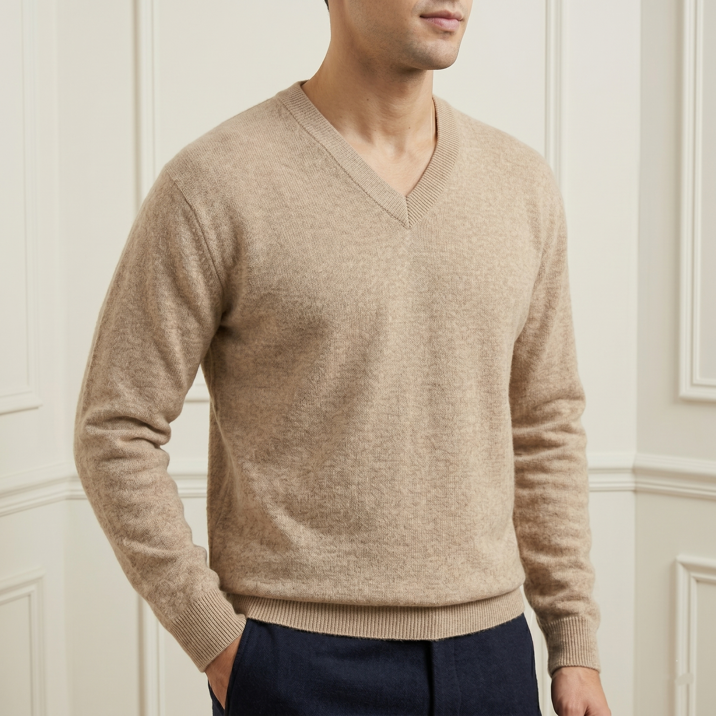 Executive V-Neck Undyed Himalayan Cashmere Sweater