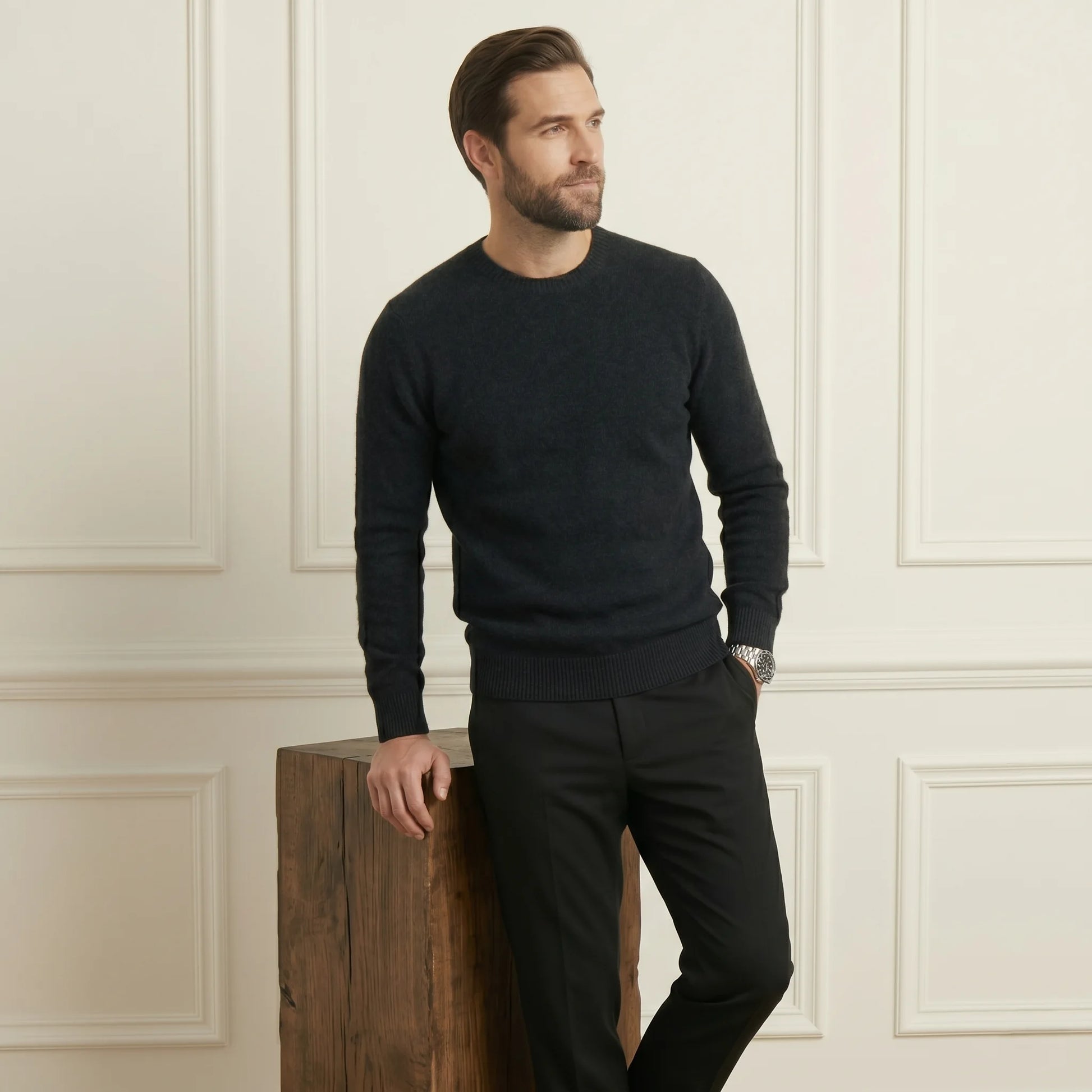 Premium Quality Black Crewneck Himalayan Cashmere Full Sleeve Sweater for men