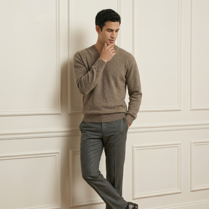 Executive V-Neck Undyed Himalayan Cashmere Sweater