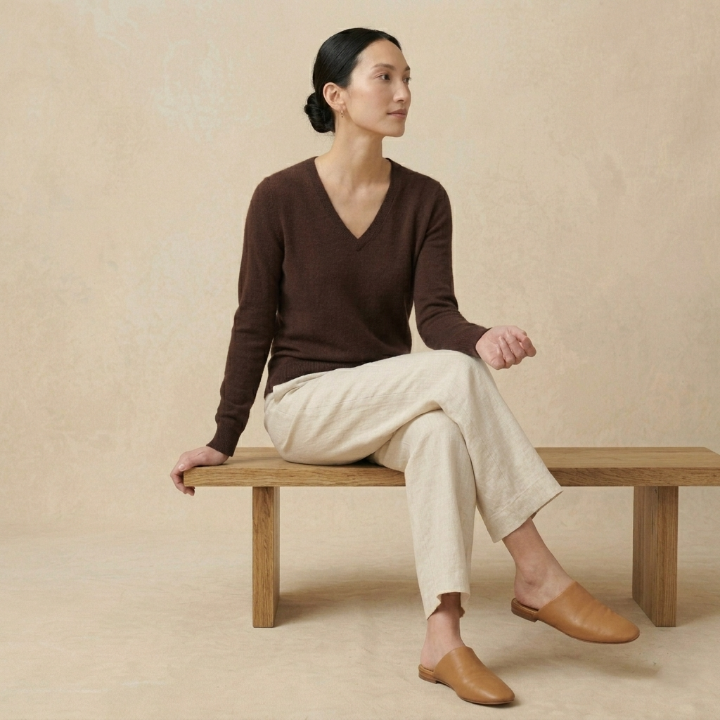 V-Neck Himalayan Cashmere Sweater For Women