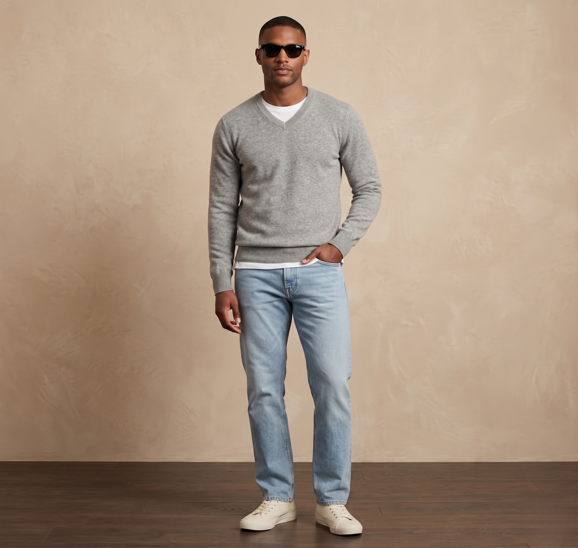 Heather Gray Original V-Neck Full Sleeve Himalayan Cashmere Sweater