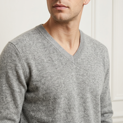 Heather Gray Original V-Neck Full Sleeve Himalayan Cashmere Sweater for Men