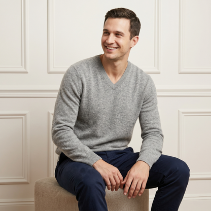 Heather Gray Original V-Neck Himalayan Cashmere Sweater