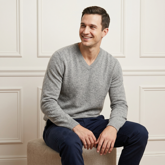 Heather Gray Original V-Neck Himalayan Cashmere Sweater