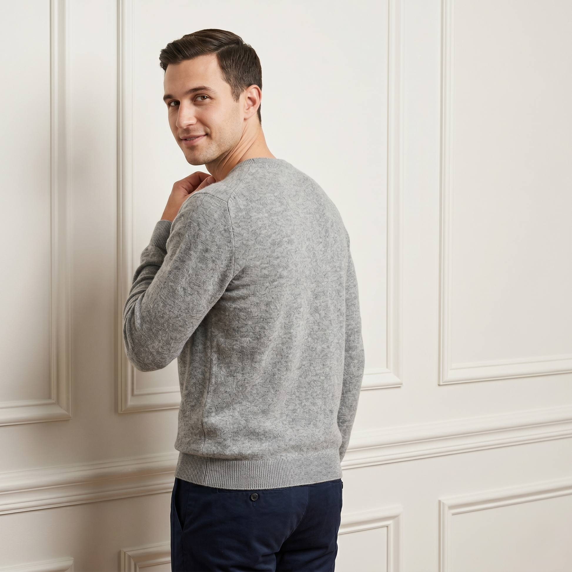 Heather Gray V-Neck Full Sleeve Himalayan Cashmere Sweater