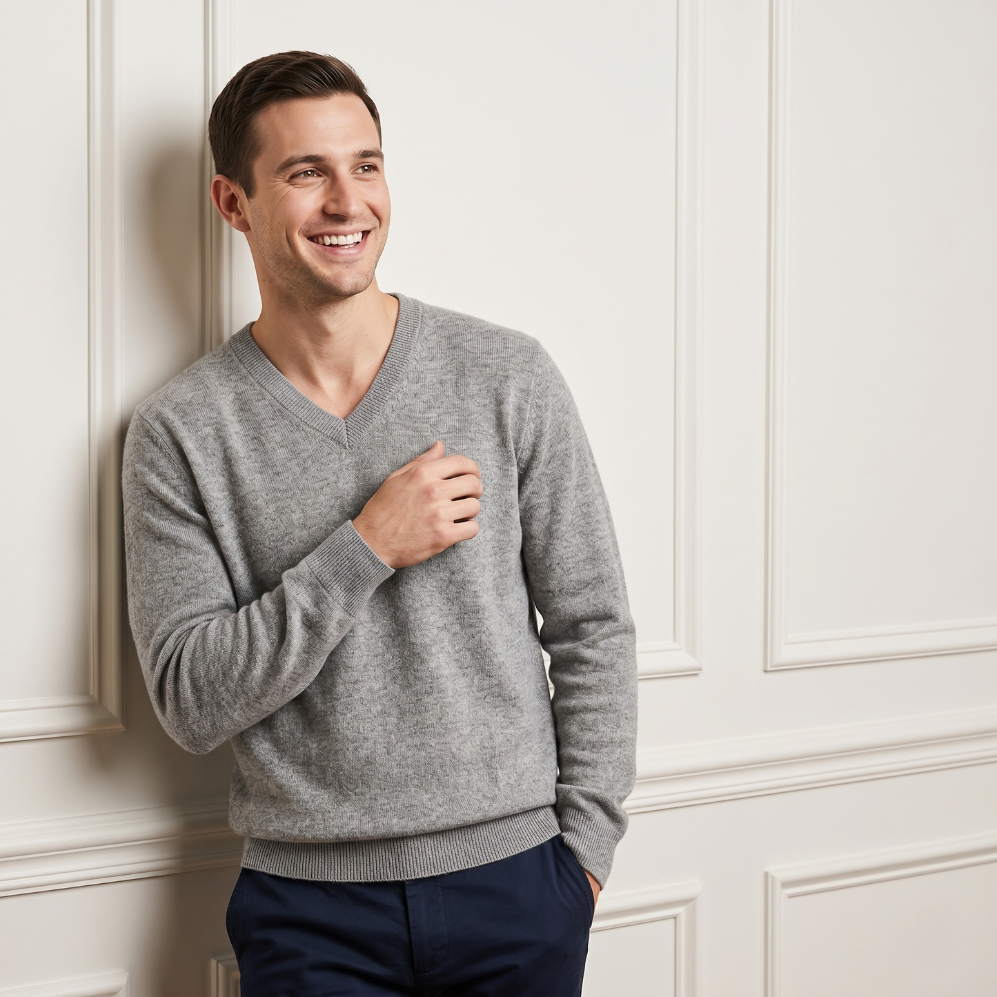 Heather Gray V-Neck Himalayan Cashmere Sweater