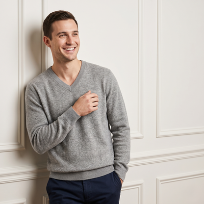 Heather Gray V-Neck Himalayan Cashmere Sweater