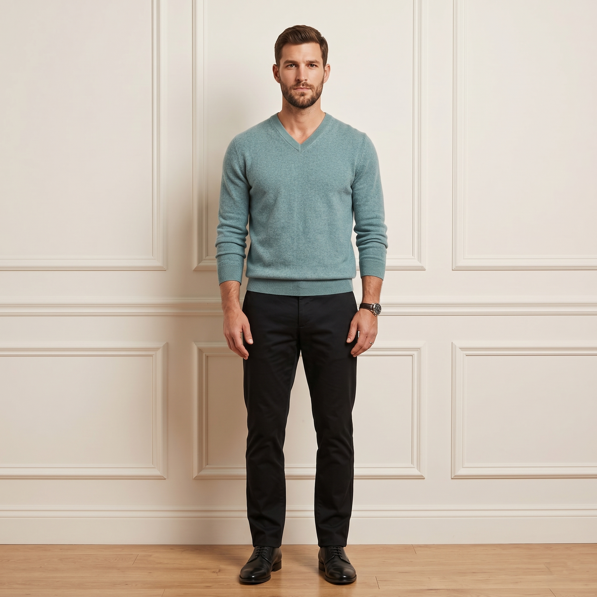 Heathered Jade Original V-Neck Full Sleeve Himalayan Cashmere Sweater