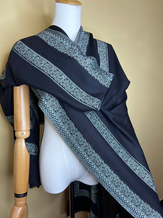 NPIA Certified 100% Pure Himalayan Cashmere Pashmina Shawl - Mustang Midnight Black