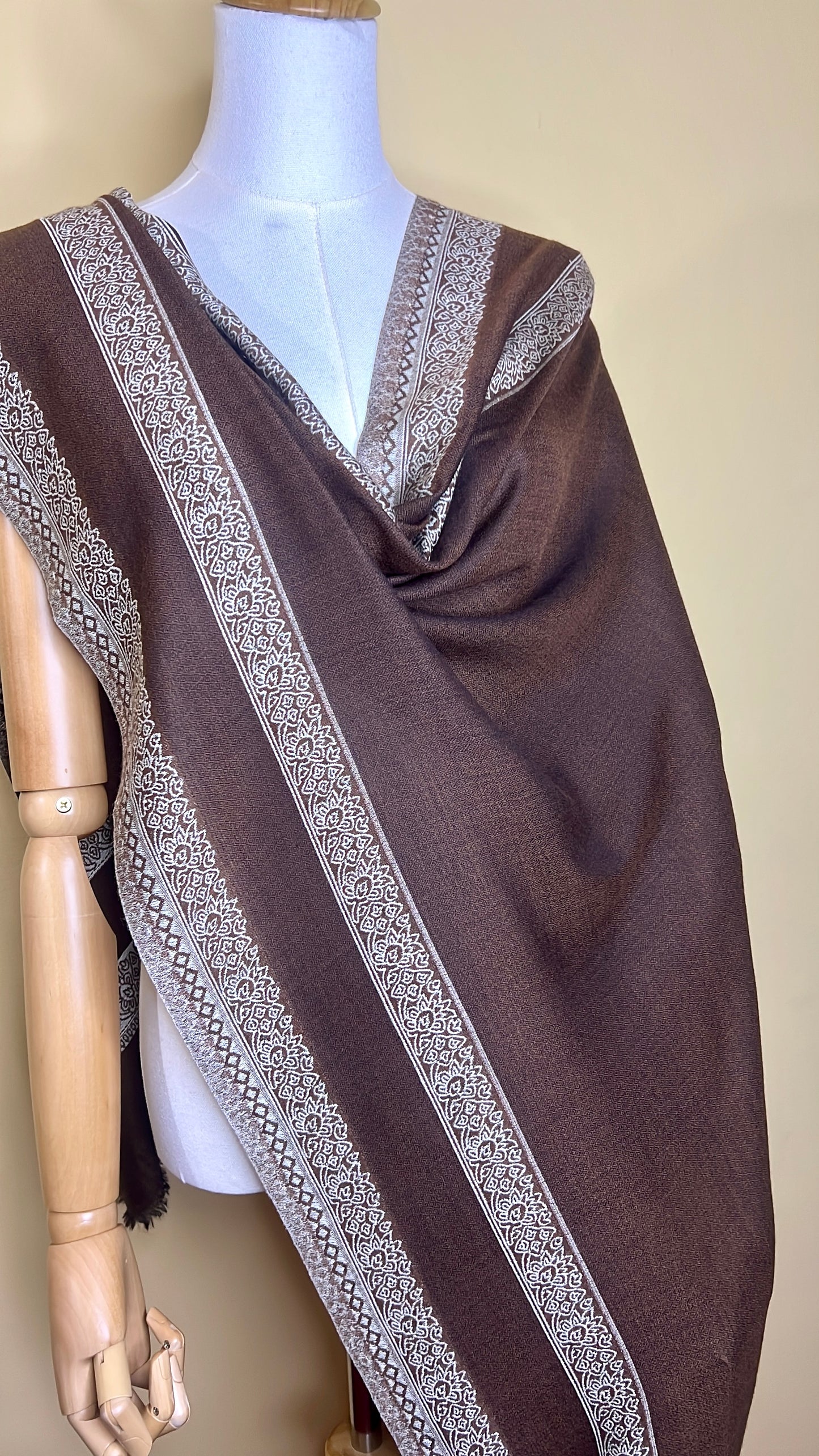 NPIA Certified 100% Pure Himalayan Cashmere Pashmina Shawl - Annapurna Espresso Brown