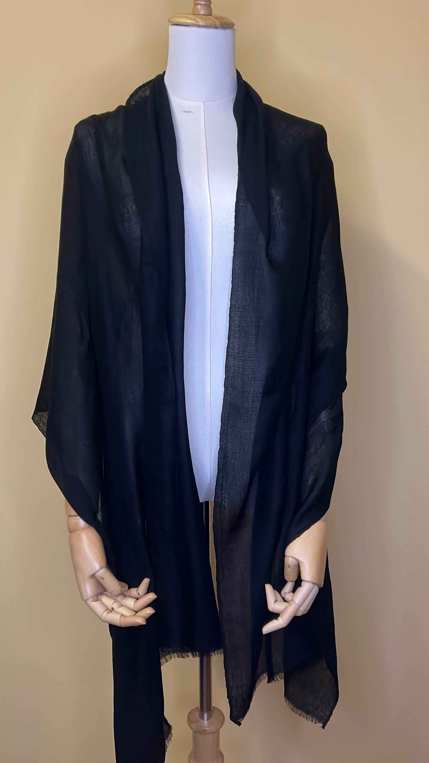 NPIA Certified 100% Pure Himalayan Cashmere Pashmina Shawl - Dolpo Ebony Black
