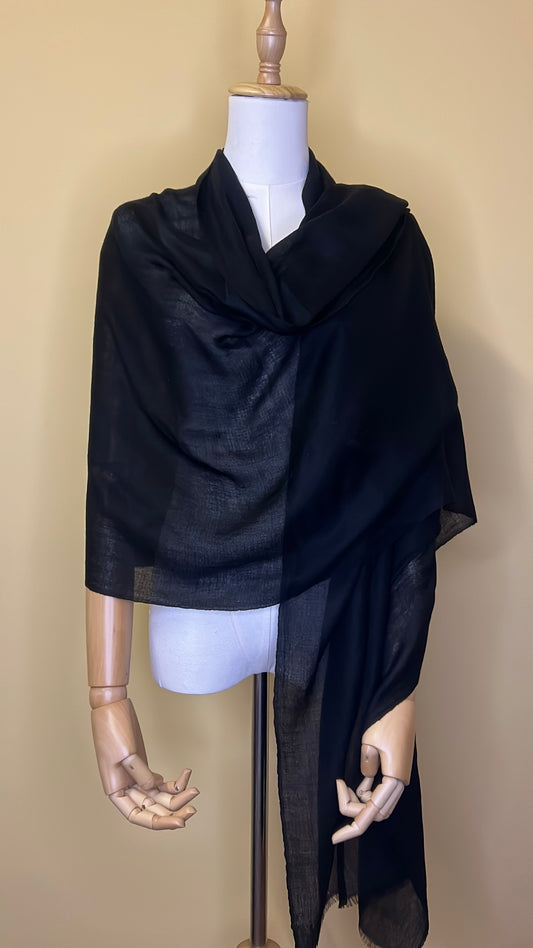NPIA Certified 100% Pure Himalayan Cashmere Pashmina Shawl - Dolpo Ebony Black