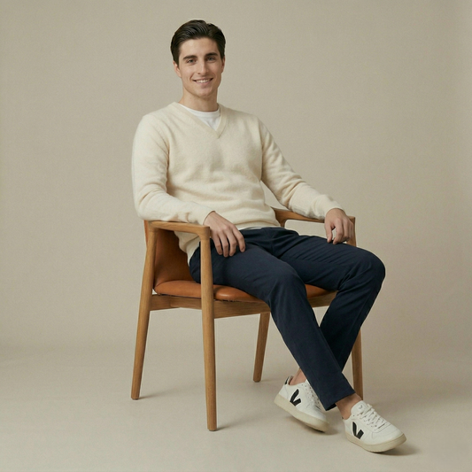 Off-white V-Neck Himalayan Cashmere Sweater