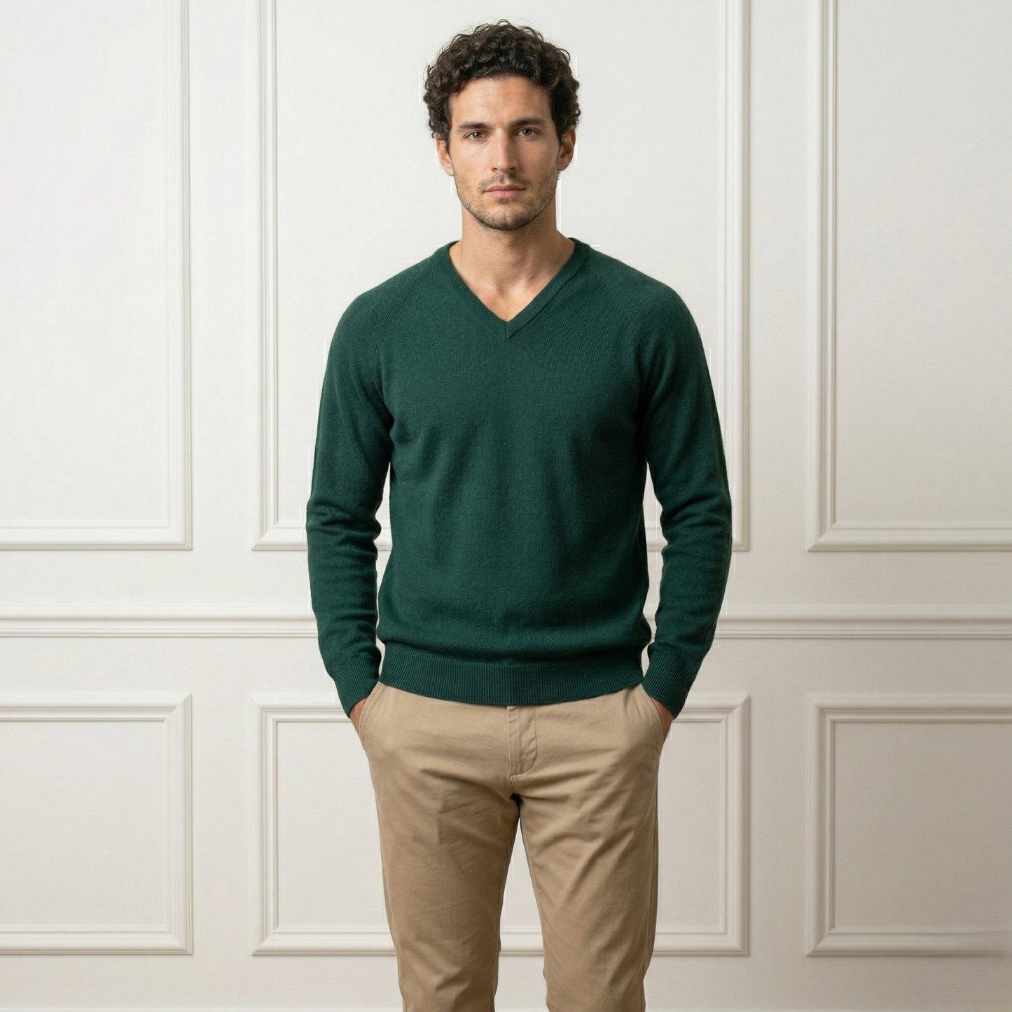 Pine V-Neck Full sleeve Himalayan Cashmere Sweater for Men