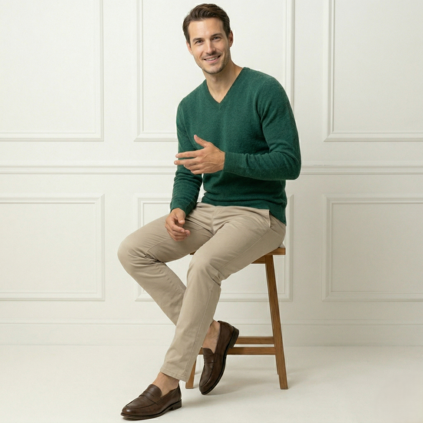 Pine V-Neck Himalayan Cashmere Sweater 