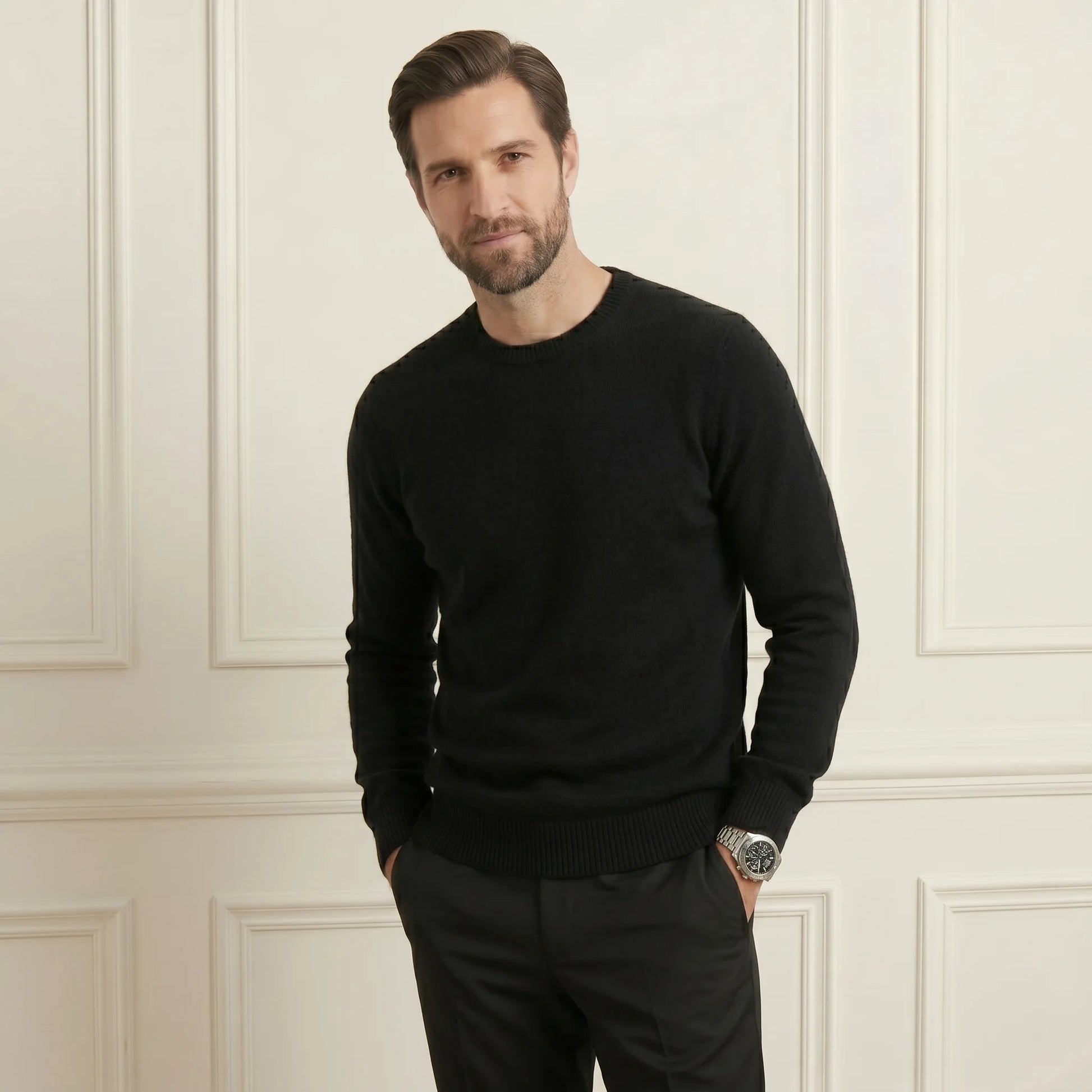 Premium Black Original Crewneck Himalayan Cashmere Full Sleeve Sweater for men
