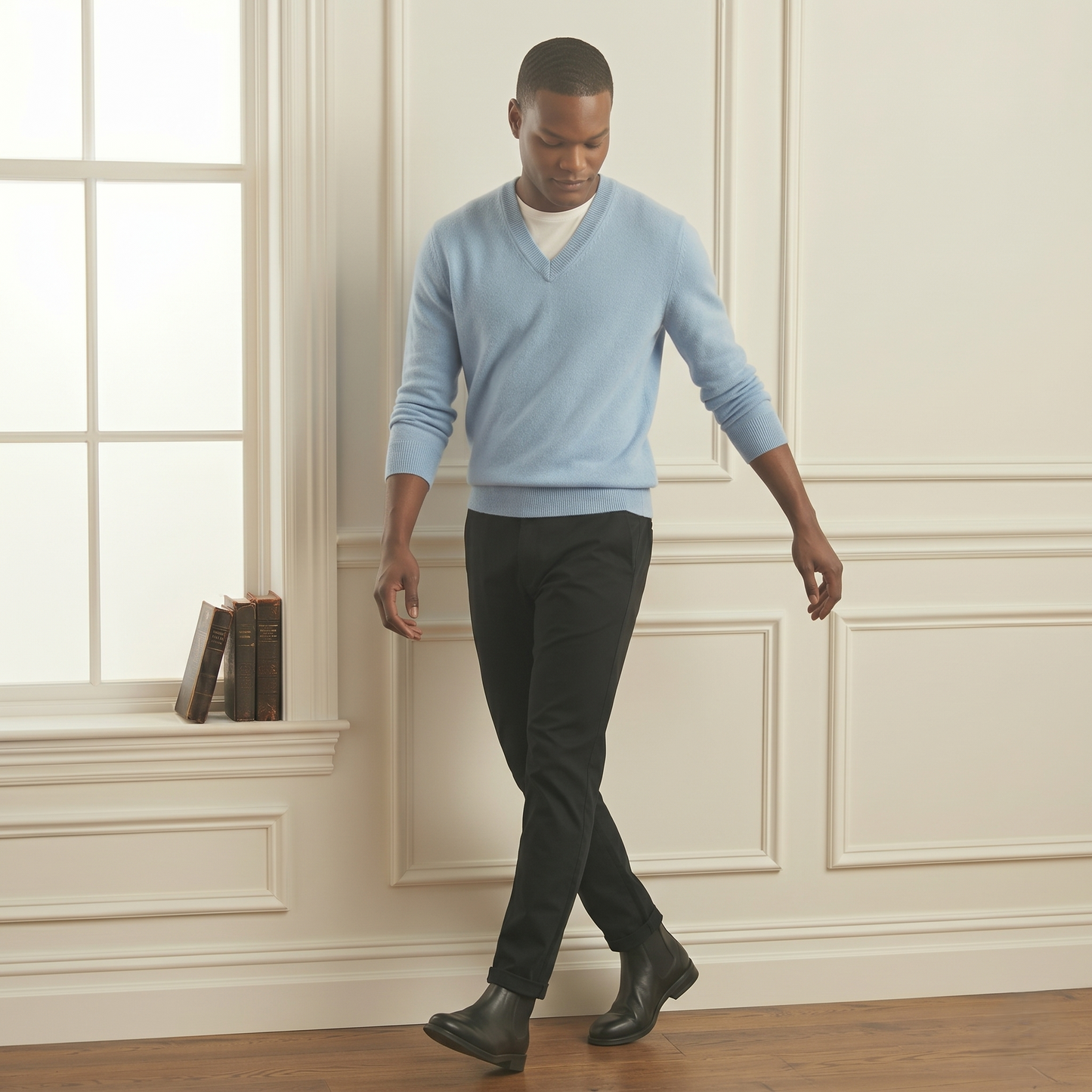 Premium Sky blue V-Neck Full Sleeve Himalayan Cashmere Sweater for Men