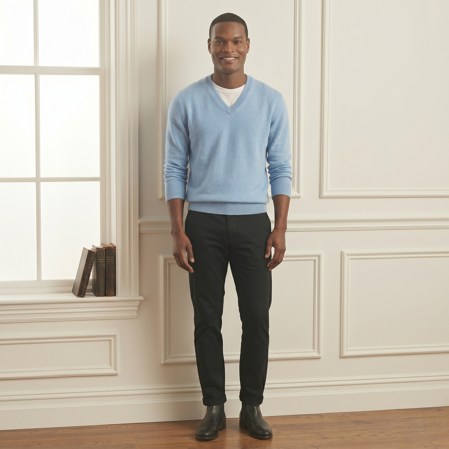 Sky blue V-Neck Full Sleeve Himalayan Cashmere Sweater