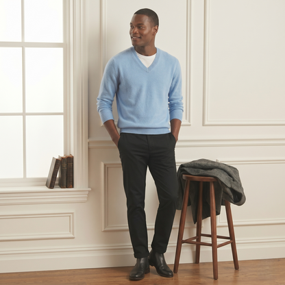 Sky blue V-Neck Himalayan Cashmere Sweater