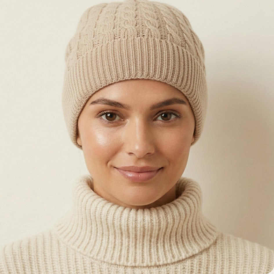 Heritage Cable Knit Cashmere Beanie | 100% Pure Himalayan