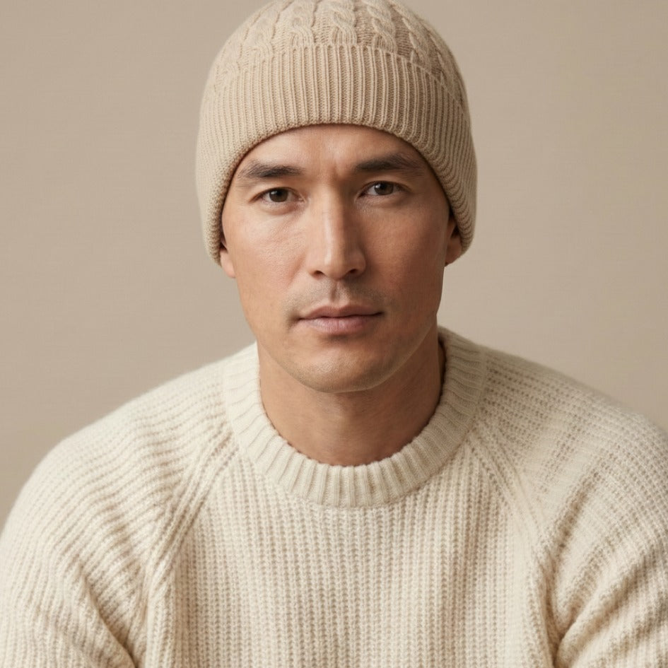 Heritage Cable Knit Cashmere Beanie | 100% Pure Himalayan