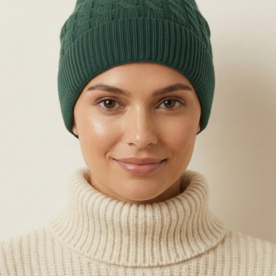 Heritage Cable Knit Cashmere Beanie | 100% Pure Himalayan