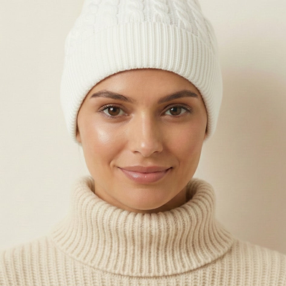 Heritage Cable Knit Cashmere Beanie | 100% Pure Himalayan