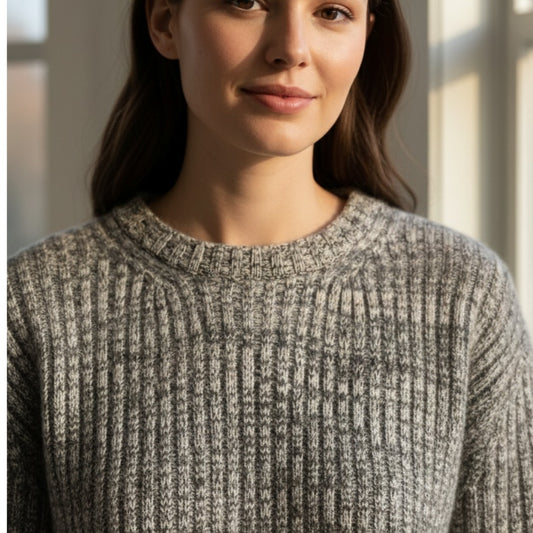 Ella Ribbed Cashmere Crewneck | 100% Pure Himalayan Women's Sweater