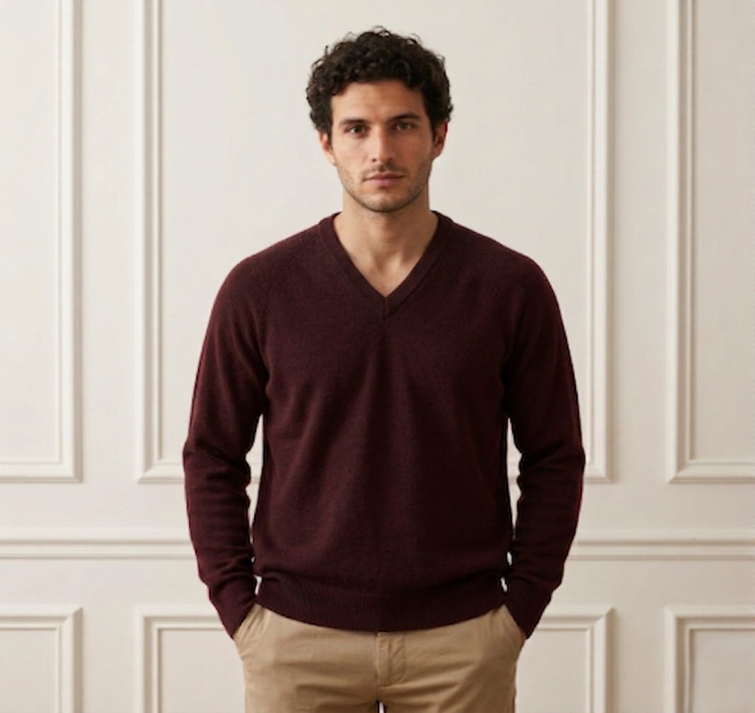 Wine Red Original V-Neck Full Sleeve Himalayan Cashmere Sweater
