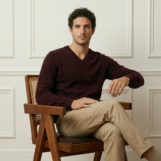 Wine Red Original V-Neck Himalayan Cashmere Sweater