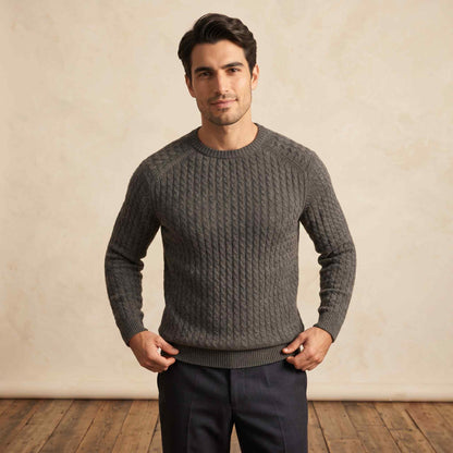 Men's undyed cashmere cable-knit Atlas sweater in Dark Grey Melange — view 1