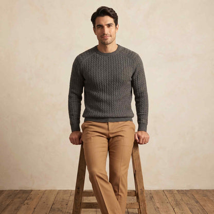 Men's undyed cashmere cable-knit Atlas sweater in Dark Grey Melange — view 3