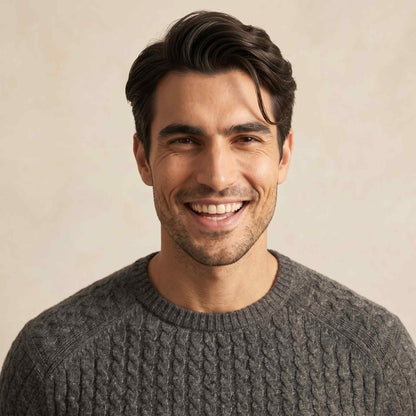 Men's undyed cashmere cable-knit Atlas sweater in Dark Grey Melange — view 6