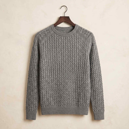 Men's undyed cashmere cable-knit Atlas sweater in Mid Grey Melange — view 3
