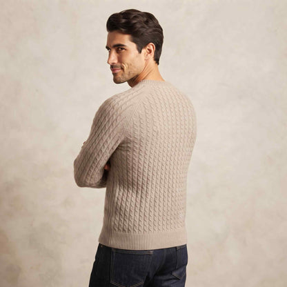Men's undyed cashmere cable-knit Atlas sweater in Oatmeal Melange — view 1