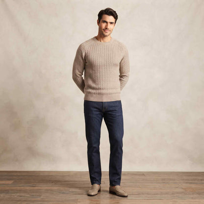 Men's undyed cashmere cable-knit Atlas sweater in Oatmeal Melange — view 4