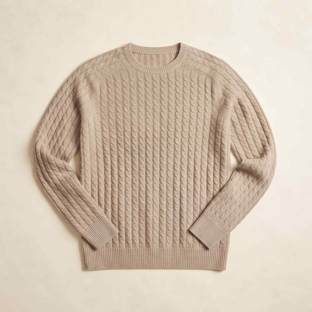 Men's undyed cashmere cable-knit Atlas sweater in Oatmeal Melange — view 7