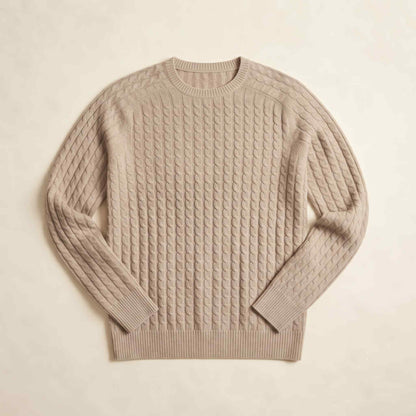 Men's undyed cashmere cable-knit Atlas sweater in Oatmeal Melange — view 7