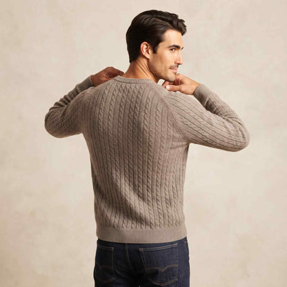 Men's undyed cashmere cable-knit Atlas sweater in Toast Melange — view 1