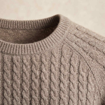 Men's undyed cashmere cable-knit Atlas sweater in Toast Melange — view 5