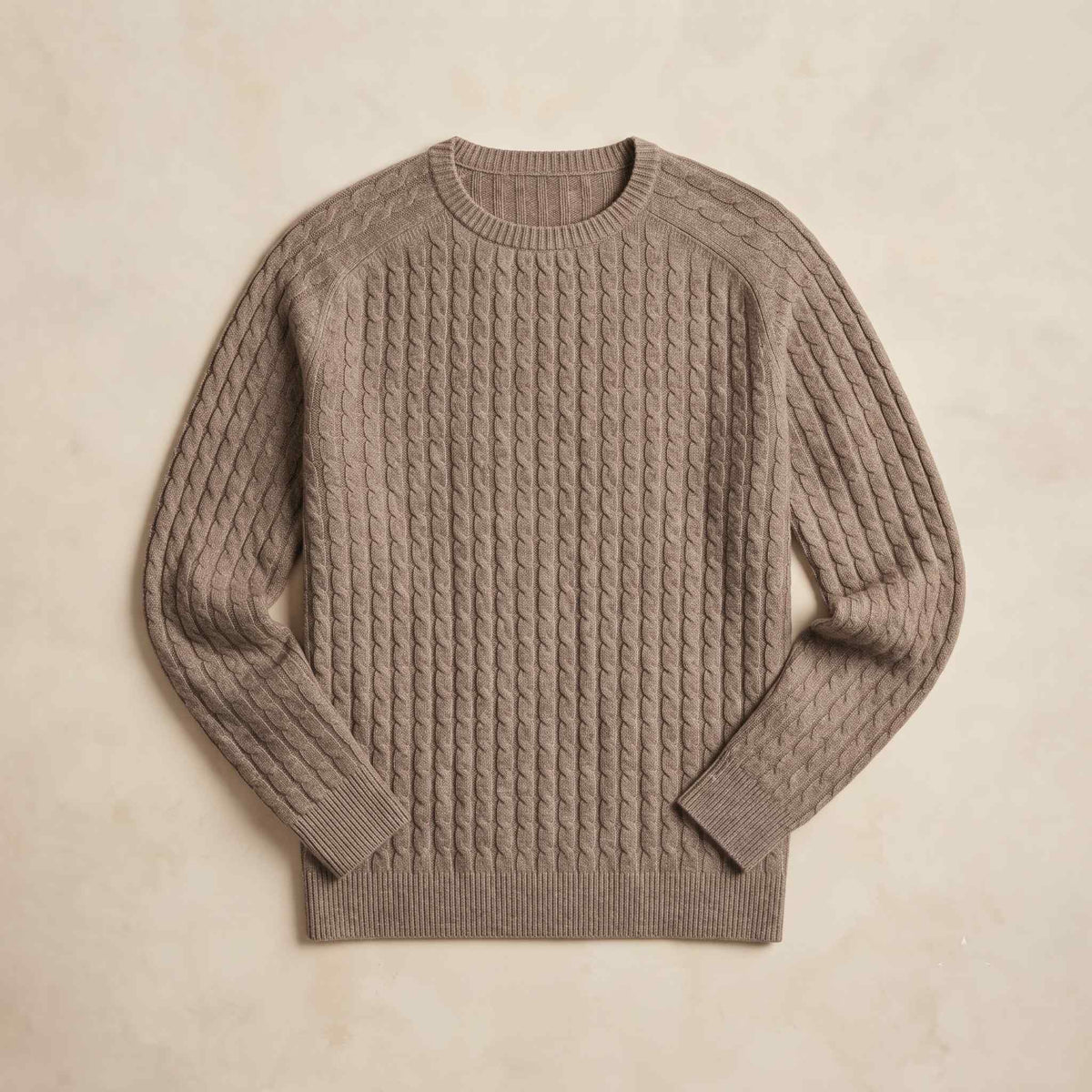 Men's undyed cashmere cable-knit Atlas sweater in Toast Melange — view 6
